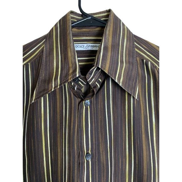 Mens Dolce & Gabbana Shirt Medium Italy Stripe Vintage Half Button Placket  1636 - Picture 2 of 9
